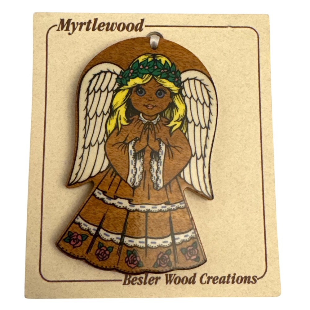 Myrtlewood Besler Wood Creations Angel Ornament Brown Wood Handmade Decor‎ 1990s